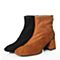 BASTO/百思图冬季专柜同款棕色羊皮/纺织品方头粗跟女皮靴袜靴17D86DD7