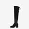 BASTO/百思图冬季黑色弹力绒布方头简约纯色女靴超长靴RSX80DC7