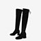 BASTO/百思图冬季黑色弹力绒布方头简约纯色女靴超长靴RSX80DC7