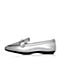 BASTO/百思图2018春季专柜同款银色软面牛皮休闲乐福鞋女单鞋YMS01AM8