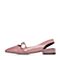 BASTO/百思图2018春季专柜同款浅粉色珍珠尖头漆皮方跟女皮鞋DA209AH8