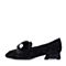BASTO/百思图2018春季专柜同款黑色羊绒皮珍珠休闲方头粗跟女单鞋RDN34AM8