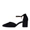 BASTO/百思图2018春季专柜同款黑色羊绒皮珍珠尖头通勤粗跟女凉鞋RLH04AK8