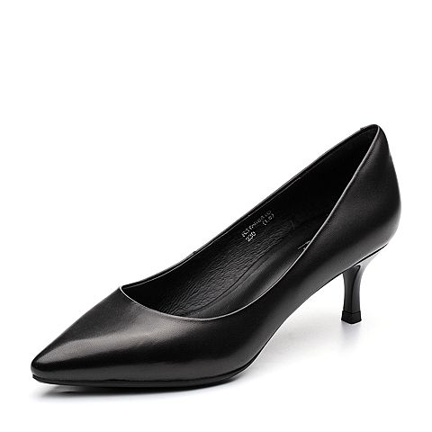 BASTO/百思图2018春季专柜同款黑色羊皮简约通勤尖头细高跟女单鞋A6881AQ8