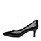 BASTO/百思图2018春季专柜同款黑色羊皮简约通勤尖头细高跟女单鞋A6881AQ8
