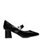 BASTO/百思图2018春季专柜同款黑色牛皮珍珠浅口粗跟女皮鞋ACS31AQ8