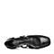 BASTO/百思图2018春季专柜同款黑色牛皮方头漆皮粗跟女中空凉鞋AC802AK8