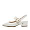 BASTO/百思图2018春季专柜同款白色牛皮尖头珍珠粗跟女皮凉鞋AA303AH8