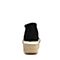 BASTO/百思图2018夏季专柜同款黑色羊皮珍珠一字坡跟女凉鞋TG210BL8