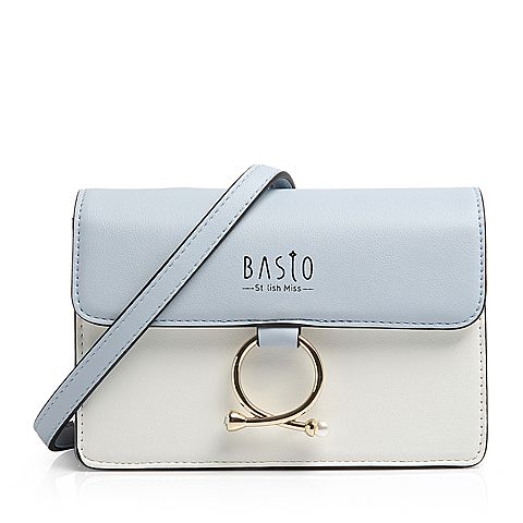 BASTO/百思图2018夏季专柜同款蓝/白人造革珍珠金属装饰女单肩包ML127BX8
