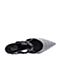 BASTO/百思图2018夏季专柜同款灰白/黑格子布/牛皮革粗跟尖头女凉鞋RCA08BH8