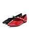 BASTO/百思图2018春季专柜同款红色牛皮革尖头小V口方跟女单鞋A6658AQ8