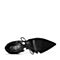 BASTO/百思图2018夏季专柜同款黑色羊皮革珍珠系带粗跟女凉鞋PB038BK8