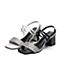 BASTO/百思图2018夏季专柜同款灰银/白羊皮革格纹粗跟女凉鞋RNL14BL8