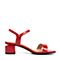 BASTO/百思图2018夏季专柜同款红色漆牛皮革一字带简约方跟女凉鞋RNU13BL8