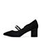 BASTO/百思图2018秋季专柜同款黑色羊皮革珍珠绑带女浅口鞋A0112CQ8