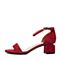 BASTO/百思图2018夏季红色羊绒皮革一字带通勤粗跟女凉鞋RNU14BL8