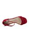 BASTO/百思图2018夏季红色羊绒皮革一字带通勤粗跟女凉鞋RNU14BL8