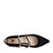 BASTO/百思图2018秋季专柜同款黑色羊皮革珍珠浅口粗跟女单鞋A0583CQ8