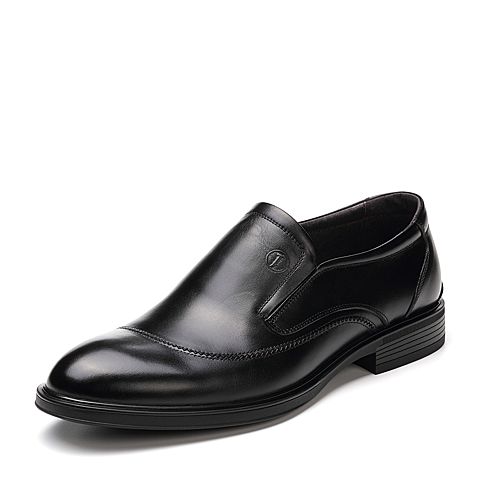 BASTO/百思图2018秋季专柜同款黑色牛皮革商务休闲套脚男皮鞋A0253CM8