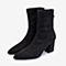 BASTO/百思图2018冬季专柜同款黑色弹力绒布优雅尖头袜靴女靴RSE61DZ8
