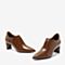 BASTO/百思图2018秋季专柜同款棕色牛皮革尖头粗跟女皮鞋PD302CM8