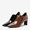 BASTO/百思图2018秋季专柜同款棕色牛皮革尖头粗跟女皮鞋PD302CM8