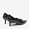 BASTO/百思图2018秋季专柜同款黑色牛皮革尖头细跟通勤女单鞋XC901CQ8