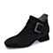 BASTO/百思图2018冬季专柜同款黑色羊皮革方跟女皮靴短靴RLU41DD8
