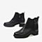 BASTO/百思图2018冬季黑色牛皮革方跟绒里女皮靴短靴A3398DD8