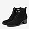 BASTO/百思图2018冬季黑色羊皮革珍珠系带侧拉链休闲方跟女皮靴短靴HD035DD8