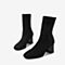 BASTO/百思图2018冬季黑色针织布方头粗跟纯色时尚袜靴女中靴RPT60DZ8