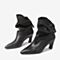 BASTO/百思图2018冬季黑色牛皮革尖头纯色粗跟女皮靴中筒靴AD358DZ8