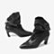 BASTO/百思图2018冬季黑色牛皮革尖头纯色粗跟女皮靴中筒靴AD358DZ8