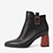BASTO/百思图2018冬季黑/棕红牛皮革皮带扣尖头粗跟女皮靴RSP46DD8