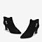 BASTO/百思图2018冬季专柜同款黑色羊皮革尖头优雅粗跟女皮靴AX303DD8