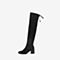 BASTO/百思图2018冬季黑色弹力布时尚方头简约方跟女靴超长靴X1812DE8