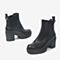 BASTO/百思图2018冬季黑色羊皮革圆头粗高跟短靴女皮靴TNT43DD8