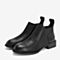 BASTO/百思图2018冬季专柜同款黑色牛皮革/纺织品简约休闲方跟女皮靴CD0H1DD8