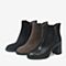 BASTO/百思图2018冬季黑色牛皮革流苏粗跟女皮靴短靴RAR59DD8