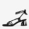BASTO/百思图夏季专柜同款黑色羊绒皮革绑绳休闲女皮凉鞋RXI01BL9