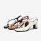 百思图2020夏季新款商场同款简约法式一字带粗跟女士凉鞋T8326BL0