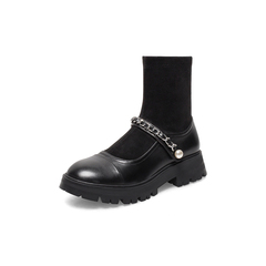 百思图2021冬季新款商场同款潮流时髦简约舒适袜靴女短靴FD537DD1