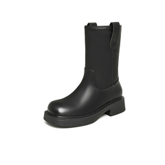 百思图2023冬季新款时尚简约休闲时装靴粗跟圆头女中靴MD235DZ3