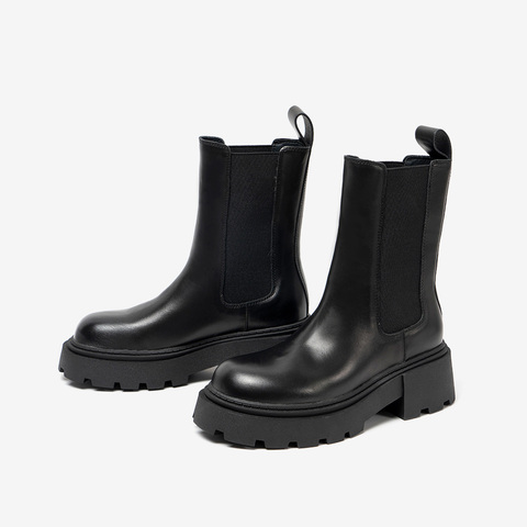 百思图2022冬季新款厚底经典潮流搭配烟筒靴切尔西靴女靴ID166DD3