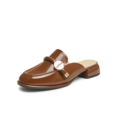 百思图2024夏季新款商场同款简约时尚穆勒拖粗跟女凉鞋KB236BH4