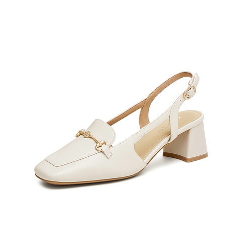 百思图2024夏季新款商场同款时髦金属扣方头粗跟女凉鞋RJF51BH4