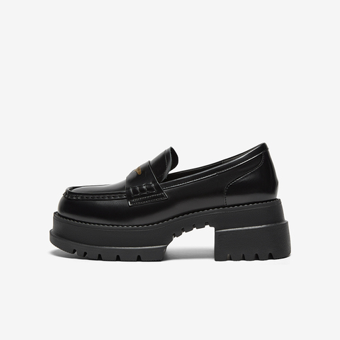 百思图2025春季新款简约复古学院风乐福鞋粗跟女单鞋VXA03AA5