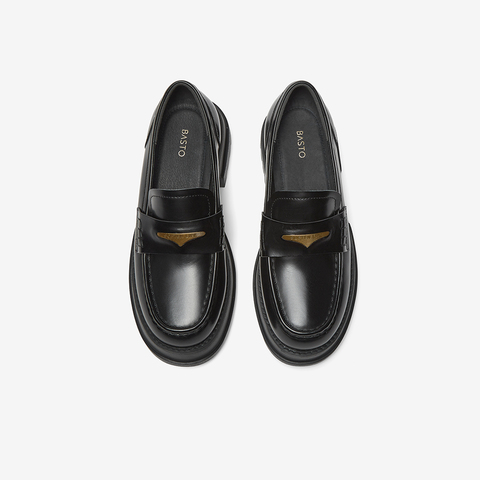 百思图2025春季新款简约复古学院风乐福鞋粗跟女单鞋VXA03AA5