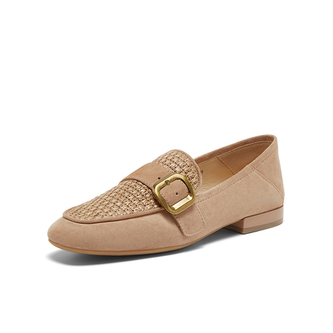 百思图2025春季新款简约轻便通勤乐福鞋粗跟方头女单鞋A0538AA5